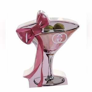 Gucci pink martini glass Painted Art New Years Christmas NWT